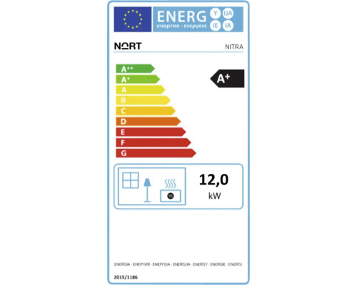 Étiquette énergétique pour le Nort Nitra avec la classe d''efficacité énergétique A+ et une consommation de 12,0 kilowatts.
