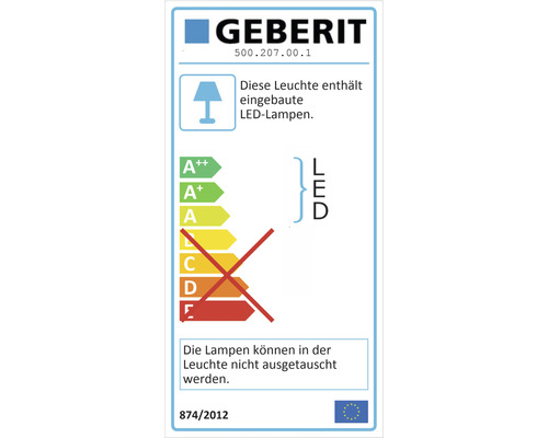 Energielabel für Leuchte mit eingebauten LED Lampen, die nicht ausgetauscht werden können