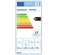 Étiquette énergétique Wolkenstein WS49-90B avec classe d''efficacité énergétique A+, consommation annuelle d''énergie de 17 kWh et émission sonore de 66 décibels