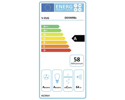 V-ZUG DEHMR8c Energielabel A, Energieverbrauch 58 Kilowattstunden pro Jahr