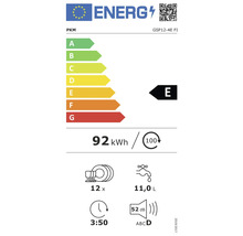Étiquette énergétique PKM GSP12-4E FI avec classe d'efficacité énergétique E, 92 kWh, 12 couverts, 11,0 litres et 52 décibels