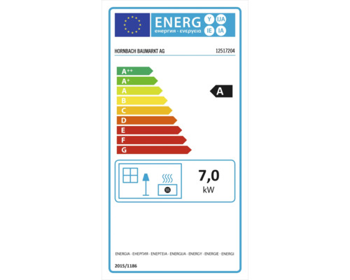Energielabel mit der Effizienzklasse A und einer Leistung von 7,0 Kilowatt