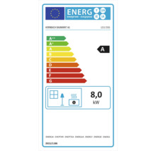 Étiquette énergétique avec classe d''efficacité énergétique A et une consommation de 8,0 kW.
