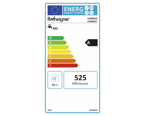 Rotheigner Energielabel A mit einem Jahresverbrauch von 525 Kilowattstunden
