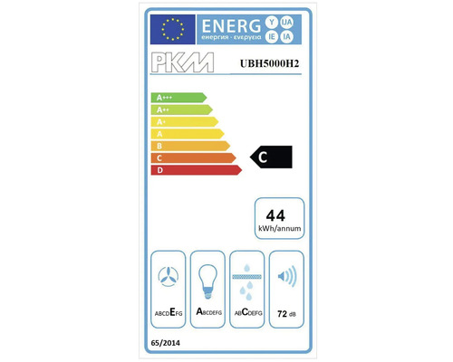PKM UBH5000H2 Energieeffizienzklasse C, jährlicher Energieverbrauch 44 kWh, Geräuschemission 72 dB