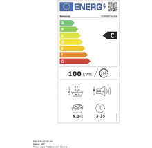 Étiquette énergie Samsung avec classe d'efficacité énergétique C, 100 kilowattheures pour 100 cycles, niveau sonore de 64 décibels et capacité nominale de 9 kilogrammes