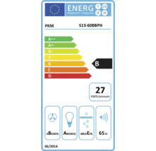 Étiquette énergétique PKM S13-60BBPH avec classe d'efficacité énergétique B, une consommation d'énergie annuelle de 27 kilowattheures et un volume sonore de 65 décibels