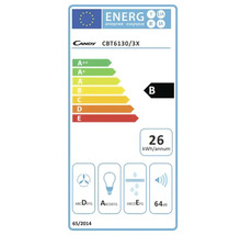 Candy CBT6130/3X Energieetikett mit Energieeffizienzklasse B, jährlichem Energieverbrauch von 26 Kilowattstunden und Geräuschemission von 64 Dezibel