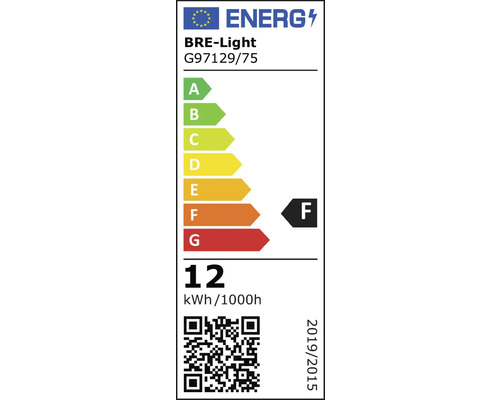 Étiquette énergétique BRE-Light G97129/75, classe d'efficacité énergétique F, consommation électrique 12 kWh pour 1000 heures