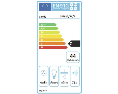 Candy Energielabel CFT610/5X/P mit Energieeffizienzklasse C, jährlichem Energieverbrauch von 44 kWh und Lautstärkepegel von 71 dB