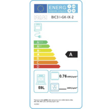 Étiquette énergétique pour le four PKM BIC3 I-GK-IX-2 avec la classe d'efficacité énergétique A, une consommation électrique de 0.76 kWh par cycle et un volume de 59 litres.