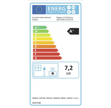 Label énergétique pour Megan 2.0 Schwarz UNI-1550 2.0 ECS B avec la classe d'efficacité énergétique A+ et une consommation de 7,2 kW