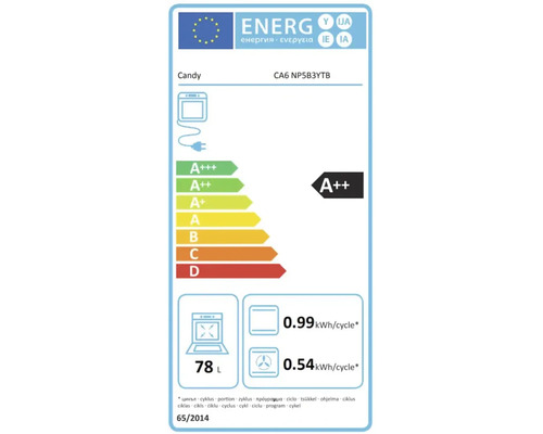 Étiquette énergétique Candy CA6 NP5B3YTB avec classe d'efficacité énergétique A++