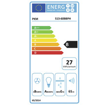 Étiquette d'efficacité énergétique PKM S13-60BBPH avec classe d'efficacité énergétique B, une consommation énergétique annuelle de 27 kilowattheures et une émission sonore de 65 décibels