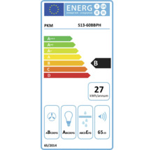 PKM Energielabel S13-60BBPH mit Energieeffizienzklasse B, jährlichem Energieverbrauch von 27 kWh und einer Lautstärke von 65 Dezibel