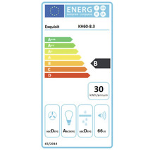 Étiquette énergétique Exquisit KH60-8.3 avec classe d'efficacité énergétique B, consommation énergétique annuelle de 30 kilowattheures et émission sonore de 66 décibels