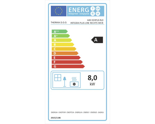 Energielabel mit der Effizienzklasse A und einer Leistung von 8,0 Kilowatt