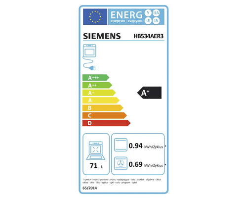 Siemens HB534AER3 Energieeffizienzlabel mit der Klasse A+
