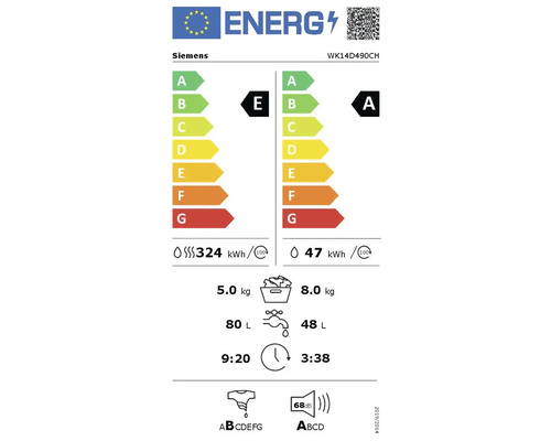 Energielabel für Siemens Waschmaschine, Modell WK14D490CH