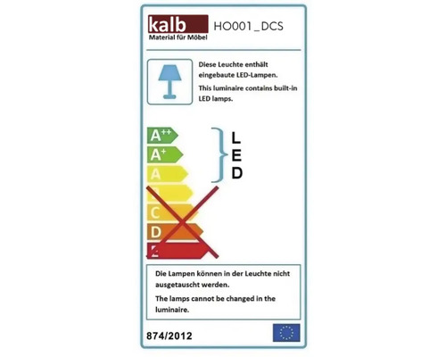 kalb Material für Möbel Logo. Energieetikett für Leuchten mit eingebauten Leuchtdioden der Klassen A plus plus bis A. Nicht austauschbar.