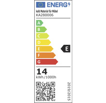 Étiquette énergétique de l Union européenne pour kalb Material für Möbel KA280006, classe E, 14 kilowattheures pour 1000 heures.