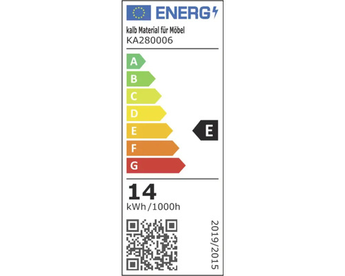 Étiquette énergétique de l Union européenne pour kalb Material für Möbel KA280006, classe E, 14 kilowattheures pour 1000 heures.