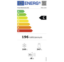 Étiquette énergie Trisa Electronics 7802.0145, classe C, 196 kilowattheures par an, congélateur 169 litres, réfrigérateur 347 litres, 35 décibels.