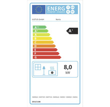 Energieeffizienzetikett für Justus GmbH Norta, Energieeffizienzklasse A plus, Wärmeleistung 8,0 Kilowatt.