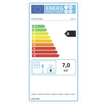 EU-Energielabel für JUSTUS GmbH Linz II mit Energieeffizienzklasse A und einer Wärmeleistung von 7,0 Kilowatt.