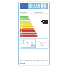 EU-Energielabel für JUSTUS GmbH Baltrum 5 D 2.0, Energieeffizienzklasse A, Wärmeleistung 5,5 Kilowatt.