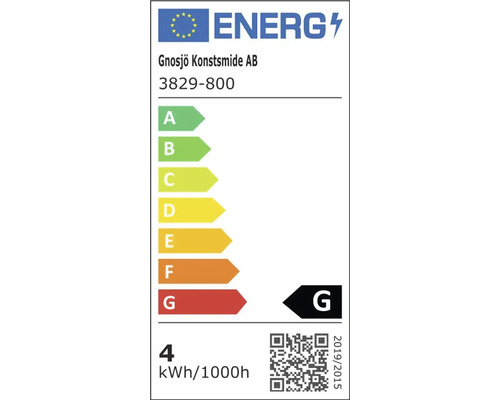 EU-Energielabel für Gnosjö Konstsmide AB 3829-800, Energieeffizienzklasse G, 4 Kilowattstunden pro 1000 Stunden.
