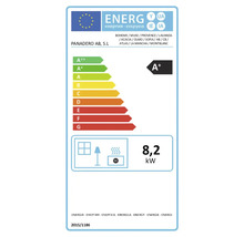 Energielabel für Panadero Kaminöfen mit der Energieeffizienzklasse A plus und einer Wärmeleistung von 8,2 Kilowatt.