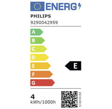Étiquette énergie européenne Philips pour sources lumineuses 9290042959, classe E, 4 kilowattheures pour 1000 heures.