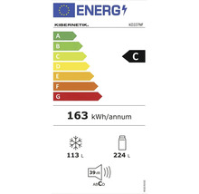 EU-Energielabel für Kibernetik KO337NF: Energieeffizienzklasse C, 163 Kilowattstunden pro Jahr, 224 Liter Kühlen, 113 Liter Gefrieren, 39 Dezibel.