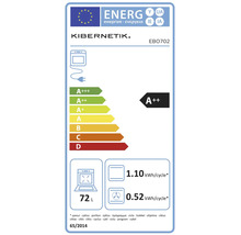 Étiquette énergie UE pour four Kibernetik EBO702, classe d efficacité énergétique A plus plus, 72 litres, 1.10 kilowattheures par cycle.