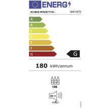EU-Energielabel Kibernetik WK1870: Energieeffizienzklasse G, 180 kWh pro Jahr, Kapazität 146 Flaschen, Geräuschemission 39 Dezibel Klasse C.