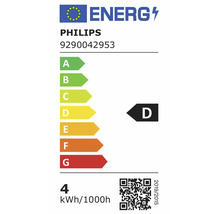 Label énergétique européen de classe D pour Philips 9290042953, consommation d'énergie 4 kilowattheures pour 1000 heures.