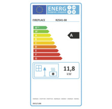 Étiquette énergétique UE pour cheminée modèle R2541-00, classe d'efficacité énergétique A et puissance thermique de 11,8 kilowatts.