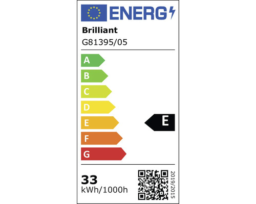Energieeffizienzetikett für Brilliant G81395/05, Energieeffizienzklasse E, Energieverbrauch 33 Kilowattstunden pro 1000 Stunden.