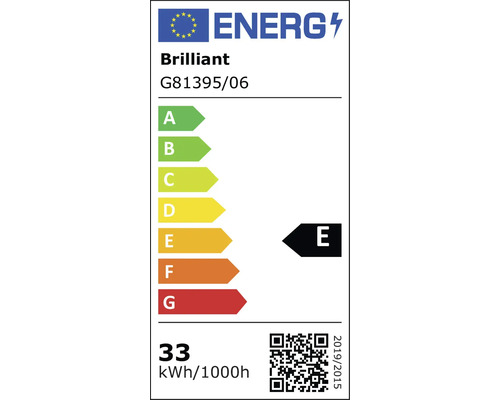 EU-Energielabel Brilliant G81395/06. Energieeffizienzklasse E auf Skala A bis G. Energieverbrauch 33 Kilowattstunden pro 1000 Stunden.