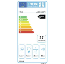 Europäisches Energielabel für V-ZUG ACE6H-61078, Energieeffizienzklasse A plus plus plus, 27 Kilowattstunden pro Jahr, Geräuschpegel 59 Dezibel.