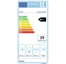 Étiquette énergie européenne V-ZUG ACE4H-61074: classe A plus plus, consommation 29 kilowatt-heures par an, niveau sonore 58 décibels.