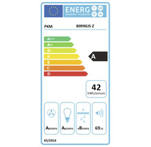 EU Energieeffizienzlabel für PKM 8099GIS Z Dunstabzugshaube mit Energieeffizienzklasse A und 42 Kilowattstunden pro Jahr Energieverbrauch.