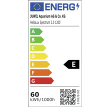 Label énergétique européen pour luminaire d aquarium Juwel HeliaLux Spectrum 2.0 1200, classe énergétique E, consommation 60 kWh par 1000 heures.