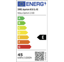 Etiquette energie EU pour eclairage aquarium Juwel HeliaLux Spectrum 2.0 600 avec classe E et consommation de 45 kWh pour 1000 heures