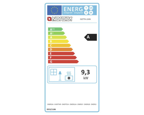 Étiquette énergie La Nordica Isotta Lean avec classe A et puissance calorifique de 9,3 kilowatts.