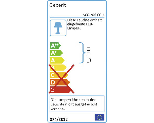 Étiquette énergétique des luminaires LED Geberit avec classe d''efficacité énergétique