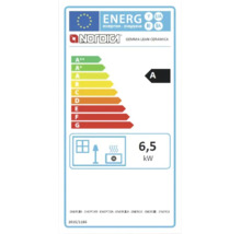 Étiquette énergie UE pour poêle La Nordica Gemma Lean Ceramica, classe énergétique A et puissance nominale de 6,5 kilowatts.
