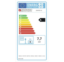 Étiquette énergie UE pour poêle La Nordica Jennifer 16 avec classe énergétique A et puissance de 7,7 kilowatts.