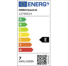 Étiquette énergie UE classe E pour le produit 12740514 de Hornbach Baumarkt AG avec une consommation de 7 kWh pour 1000 heures.